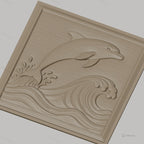 Fichier CNC & impression 3D dauphin sautant, vagues et éclaboussures, haute qualité relief STL
