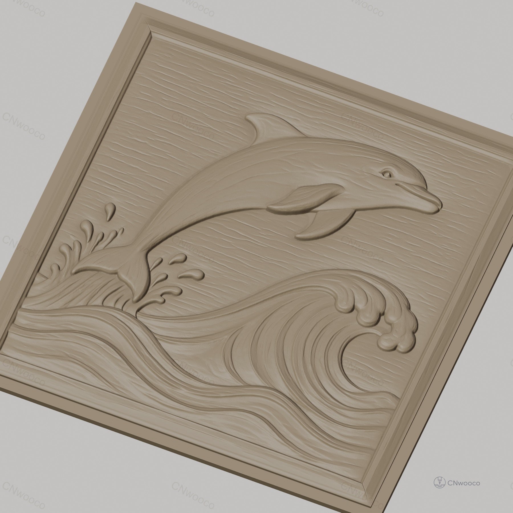 Fichier CNC & impression 3D dauphin sautant, vagues et éclaboussures, haute qualité relief STL