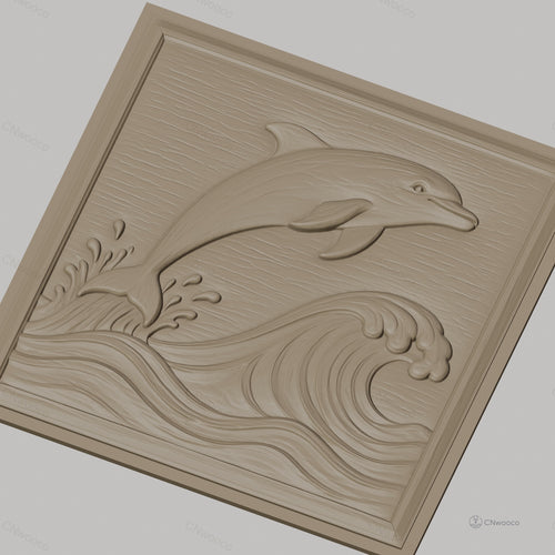 Fichier CNC & impression 3D dauphin sautant, vagues et éclaboussures, haute qualité relief STL