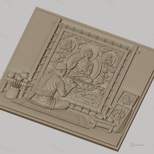 Fichier CNC & impression 3D art bouddhiste, peintre portrait Bouddha, haute qualité relief STL
