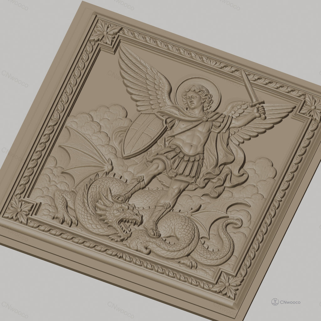 Fichier CNC & impression 3D saint Michel archange, ange guerrier avec dragon, haute qualité relief STL