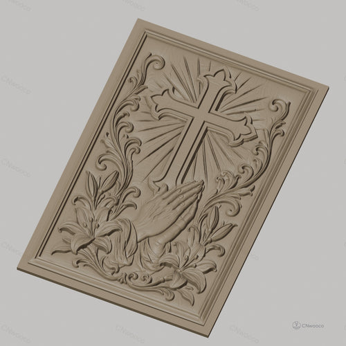 Fichier CNC & impression 3D religieuse, croix, mains en prière, lys, haute qualité relief STL