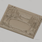 Fichier CNC & impression 3D paysage de nature avec cerf, cabine en bois et tour de guet, haute qualité relief STL