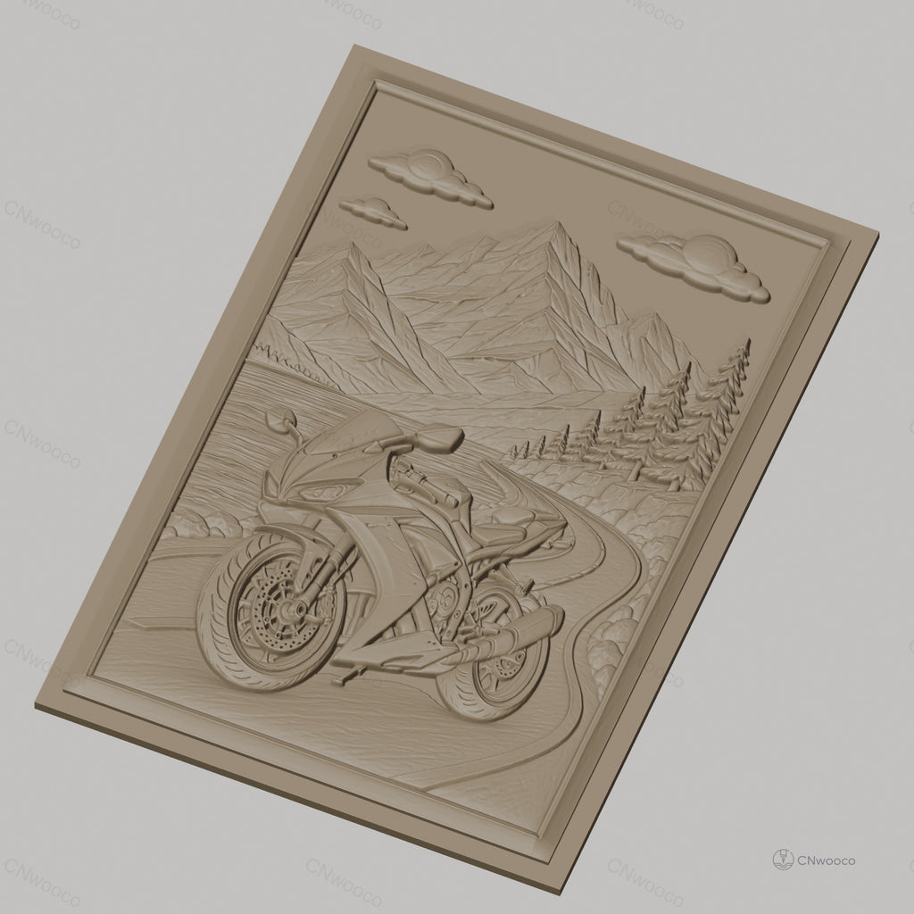 Fichier CNC & impression 3D moto sportive, route de montagne, paysage naturel, haute qualité relief STL
