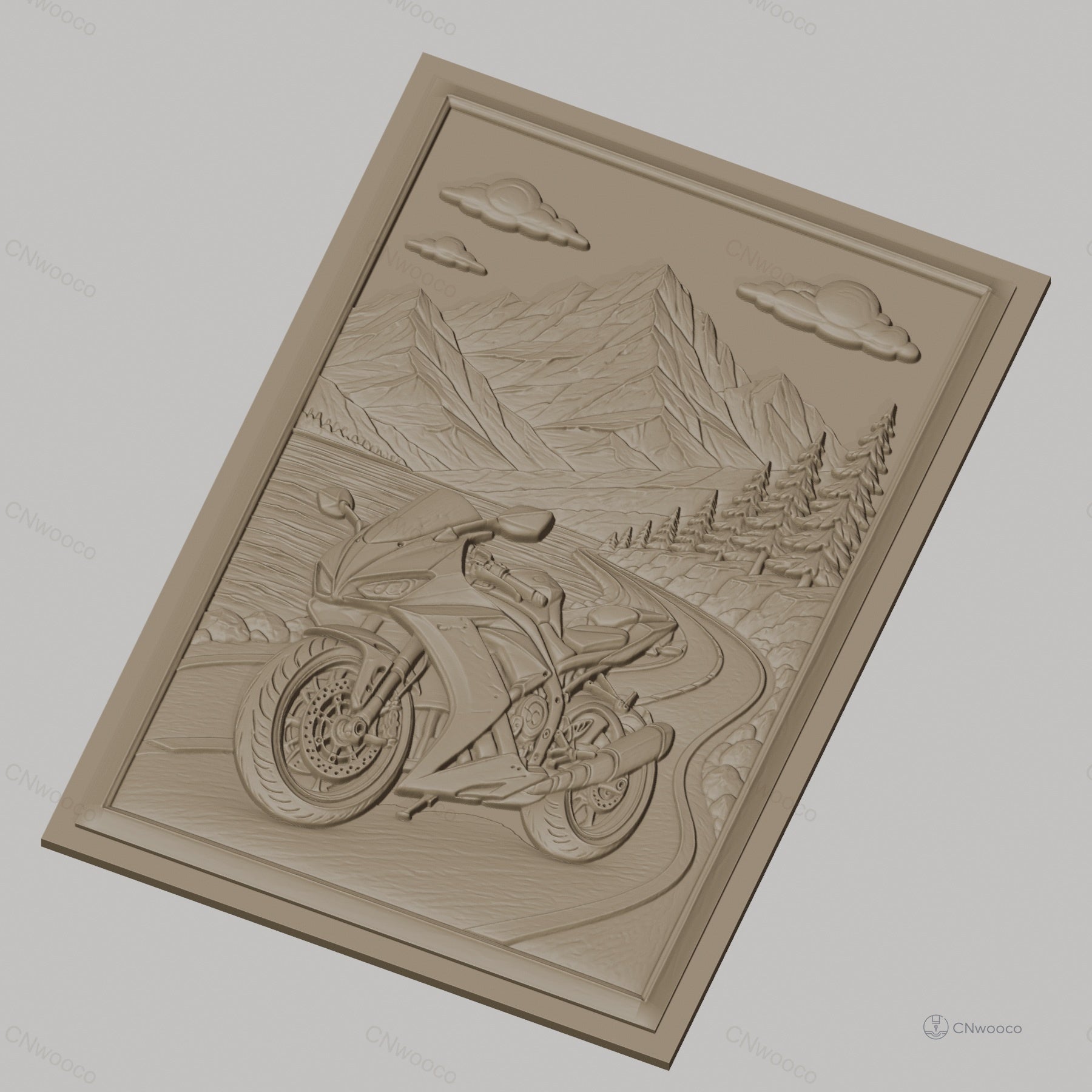 Fichier CNC & impression 3D moto sportive, route de montagne, paysage naturel, haute qualité relief STL