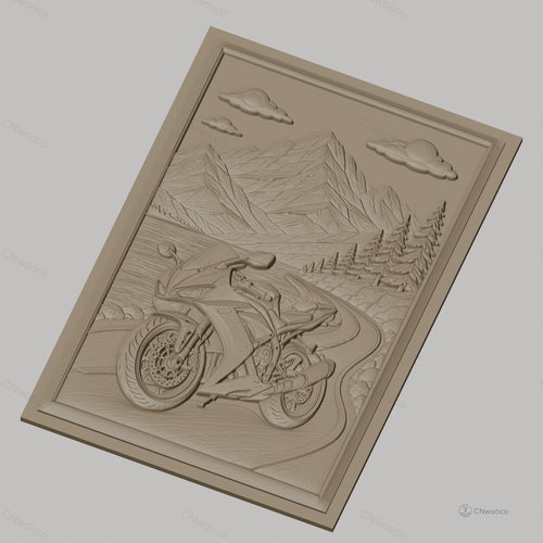 Fichier CNC & impression 3D moto sportive, route de montagne, paysage naturel, haute qualité relief STL