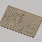 Fichier CNC & impression 3D scène cowboy western, chef cuisinier, feu de camp, charrette couverte, haute qualité relief STL