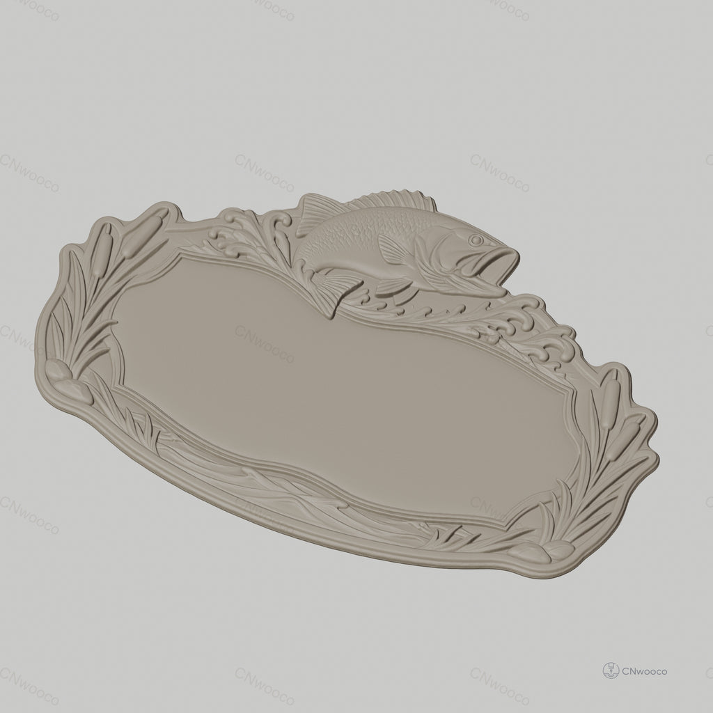 Fichier CNC & impression 3D enseigne pêche avec poisson et roseaux, STL très haute qualité