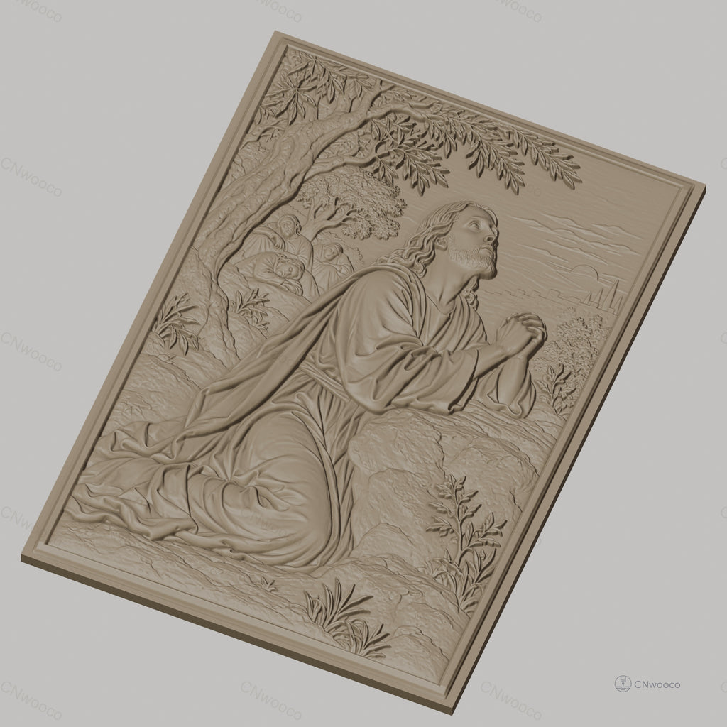 Fichier CNC & impression 3D Jésus en prière au jardin, arbres, disciples endormis, haute qualité relief STL