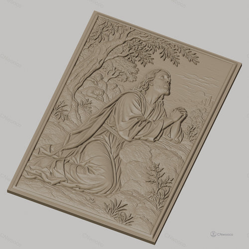 Fichier CNC & impression 3D Jésus en prière au jardin, arbres, disciples endormis, haute qualité relief STL