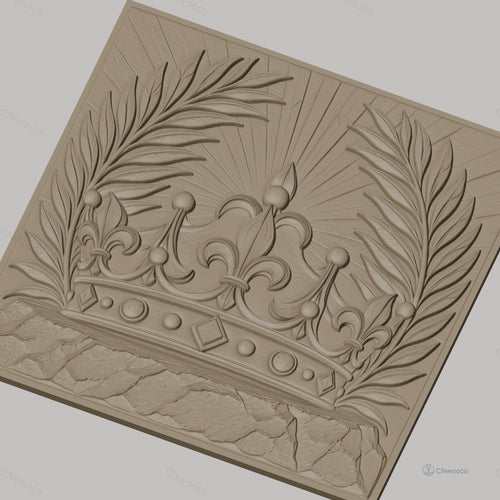 Fichier CNC & impression 3D couronne royale, feuilles de palmier, pierre texturée, haute qualité relief STL