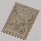 Fichier CNC & impression 3D moto routière, paysage montagne route lac cadre décoratif, haute qualité relief STL
