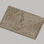 Fichier CNC & impression 3D fermier avec caisse de pommes et chien, paysage rural, haute qualité relief STL