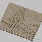 Fichier CNC & impression 3D berger avec troupeau de moutons en montagne, haute qualité relief STL