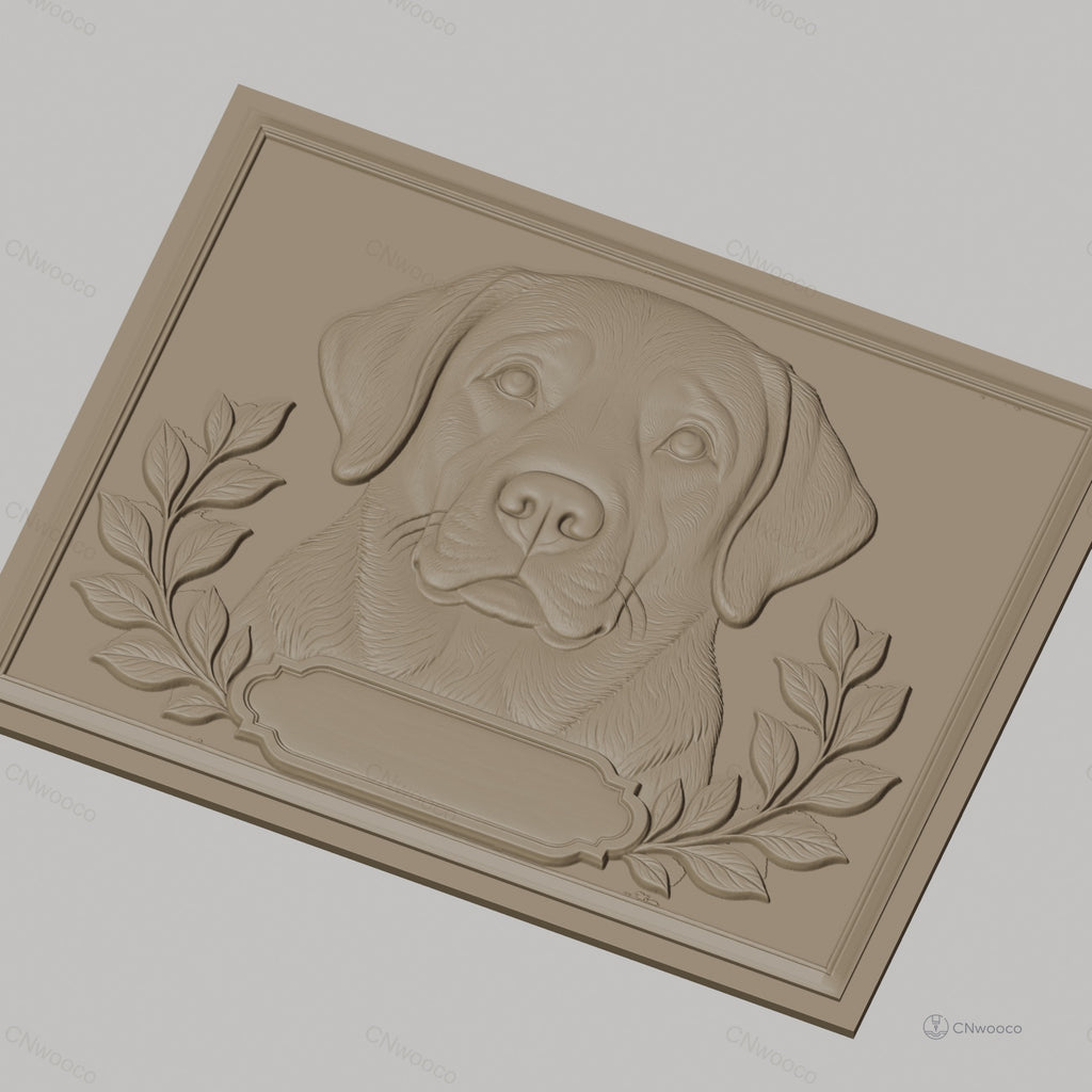 Fichier CNC & impression 3D portrait de chien labrador, décor floral et cadre, haute qualité relief STL