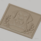 Fichier CNC & impression 3D portrait de chien labrador, décor floral et cadre, haute qualité relief STL