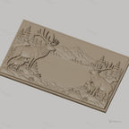 Fichier CNC & impression 3D cerfs et faons en forêt avec montagne en arrière-plan, haute qualité relief STL