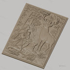 Fichier CNC & impression 3D Saint Hubert, cerf avec croix lumineuse et chasseur en prière, haute qualité relief STL