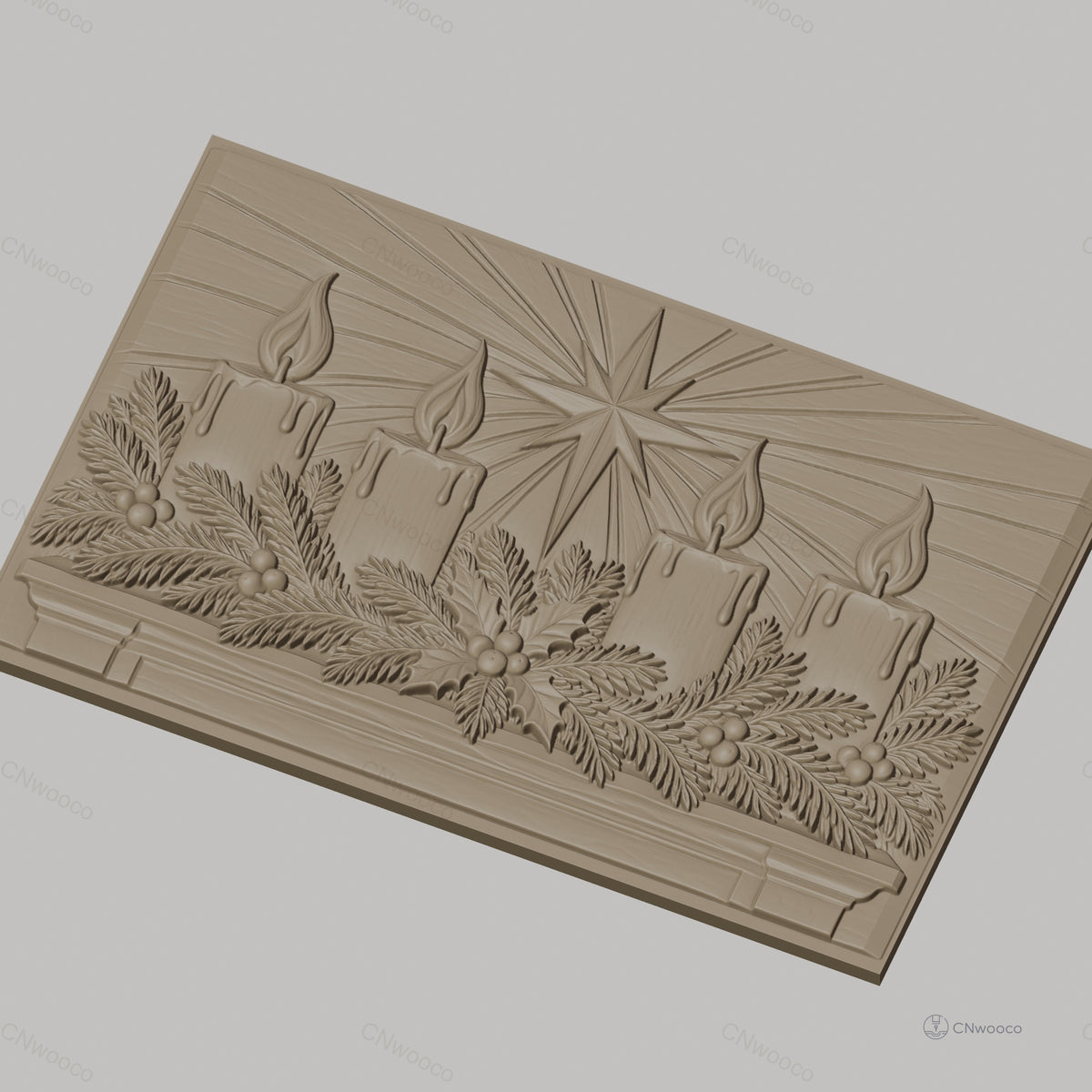 Fichier CNC & impression 3D décoration de Noël, bougies, houx, étoile, haute qualité relief STL