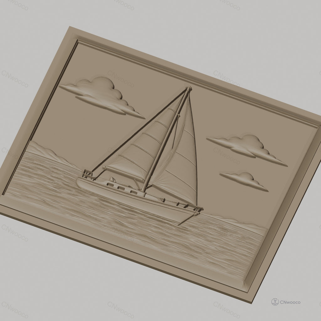 Fichier CNC & impression 3D bateau à voile, mer, nuages, haute qualité relief STL
