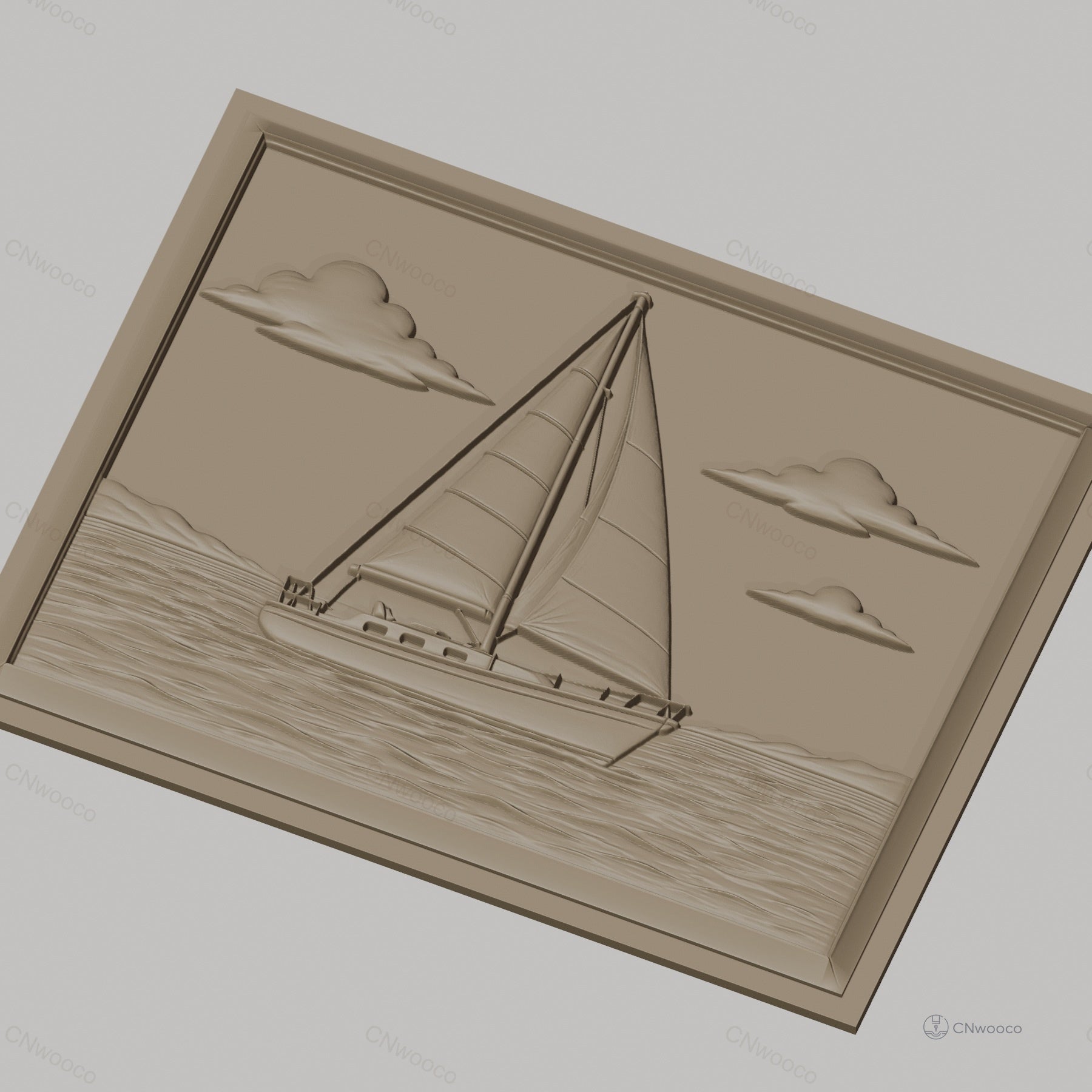 Fichier CNC & impression 3D bateau à voile, mer, nuages, haute qualité relief STL