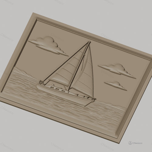 Fichier CNC & impression 3D bateau à voile, mer, nuages, haute qualité relief STL