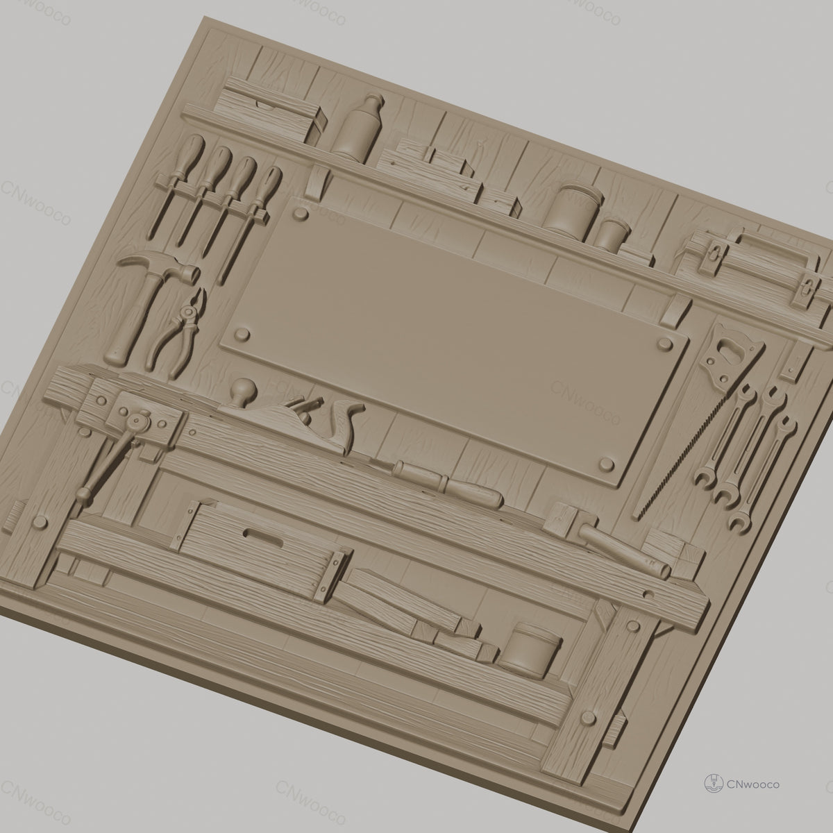 Fichier CNC & impression 3D atelier de menuiserie, établis avec outils de travail en bois, haute qualité relief STL