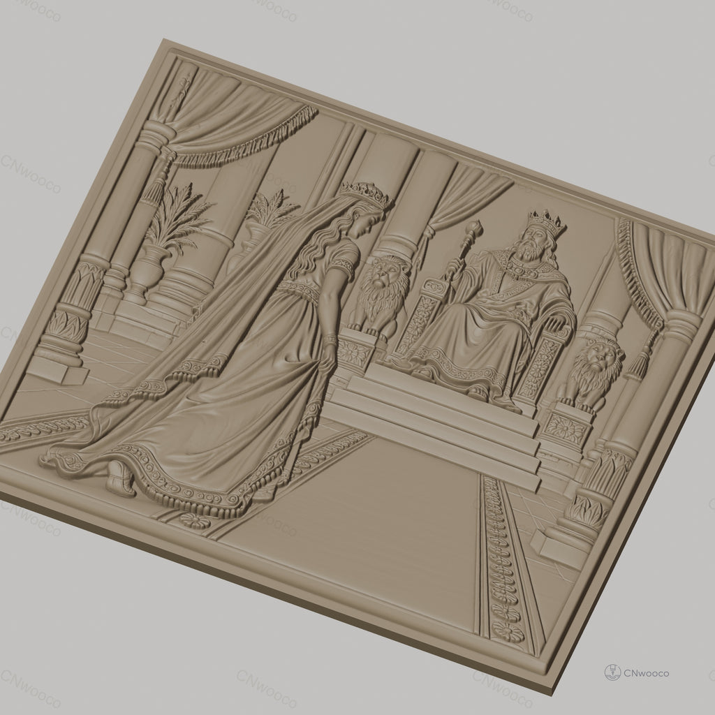 Fichier CNC & impression 3D scène royale, roi et reine sur trône avec lions, haute qualité relief STL