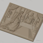 Fichier CNC & impression 3D scène royale, roi et reine sur trône avec lions, haute qualité relief STL