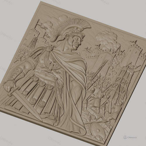 Fichier CNC & impression 3D empereur romain, bataille de siège avec soldats et catapultes, haute qualité relief STL