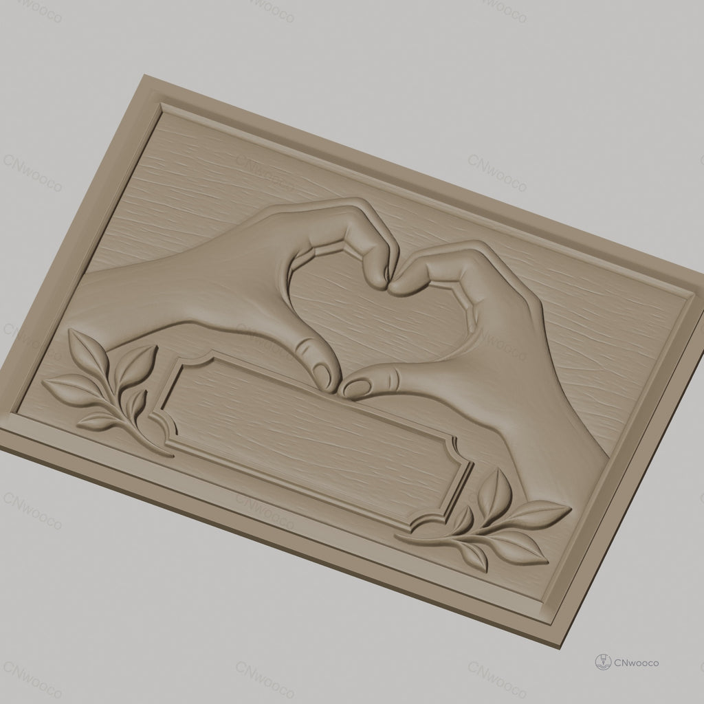 Fichier CNC & impression 3D mains formant un cœur, cadre et feuilles décoratives, haute qualité relief STL