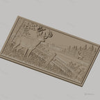 Fichier CNC & impression 3D cerf et paysage forestier, clôture en bois, haute qualité relief STL