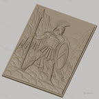 Fichier CNC & impression 3D guerrier spartiate, lance, bouclier, armée et paysage montagneux, haute qualité relief STL