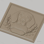 Fichier CNC & impression 3D portrait chien beagle, cadre avec feuilles ornement, haute qualité relief STL