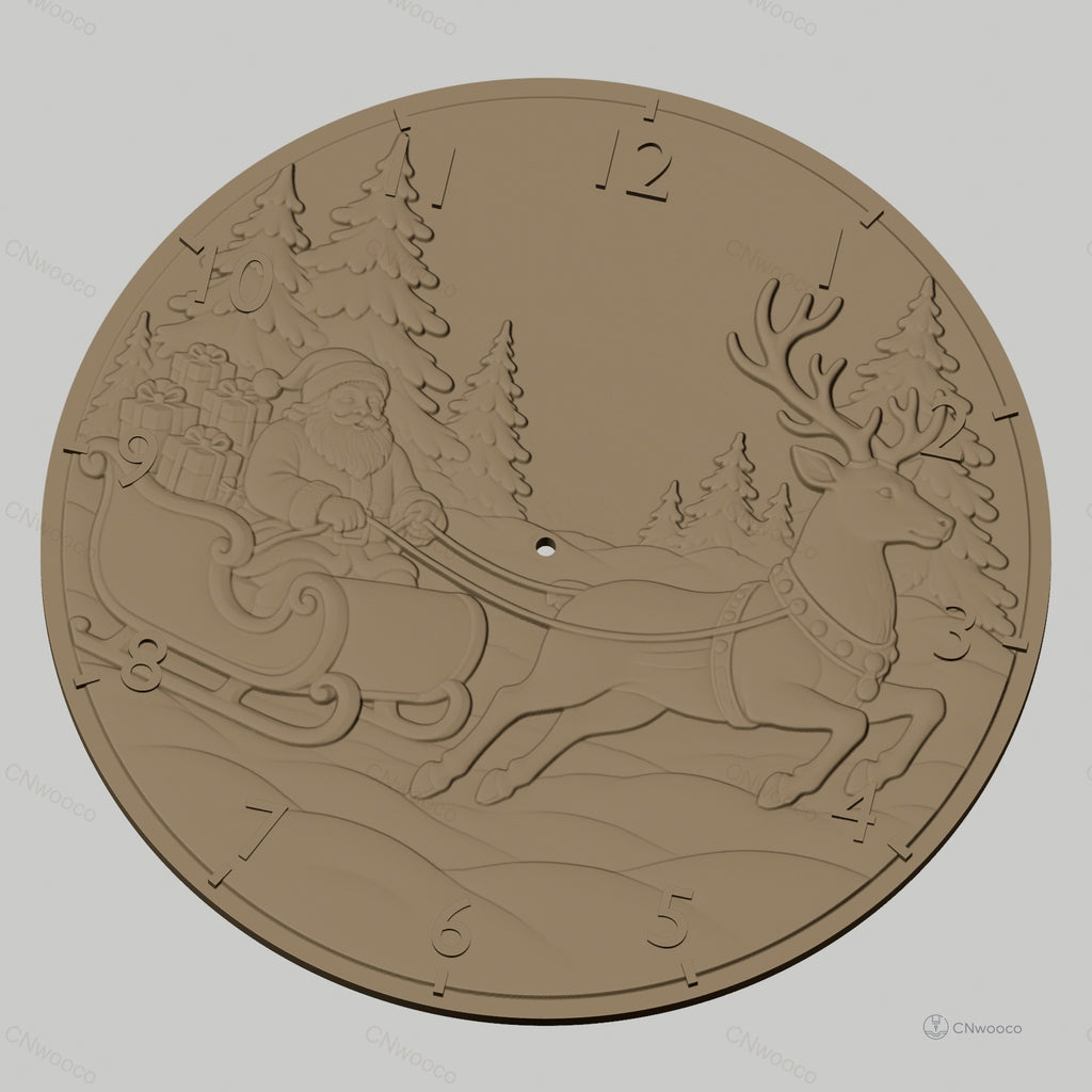 Fichier CNC & impression 3D horloge murale Père Noël en traîneau avec renne STL