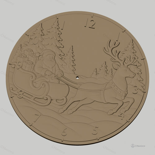 Fichier CNC & impression 3D horloge murale Père Noël en traîneau avec renne STL