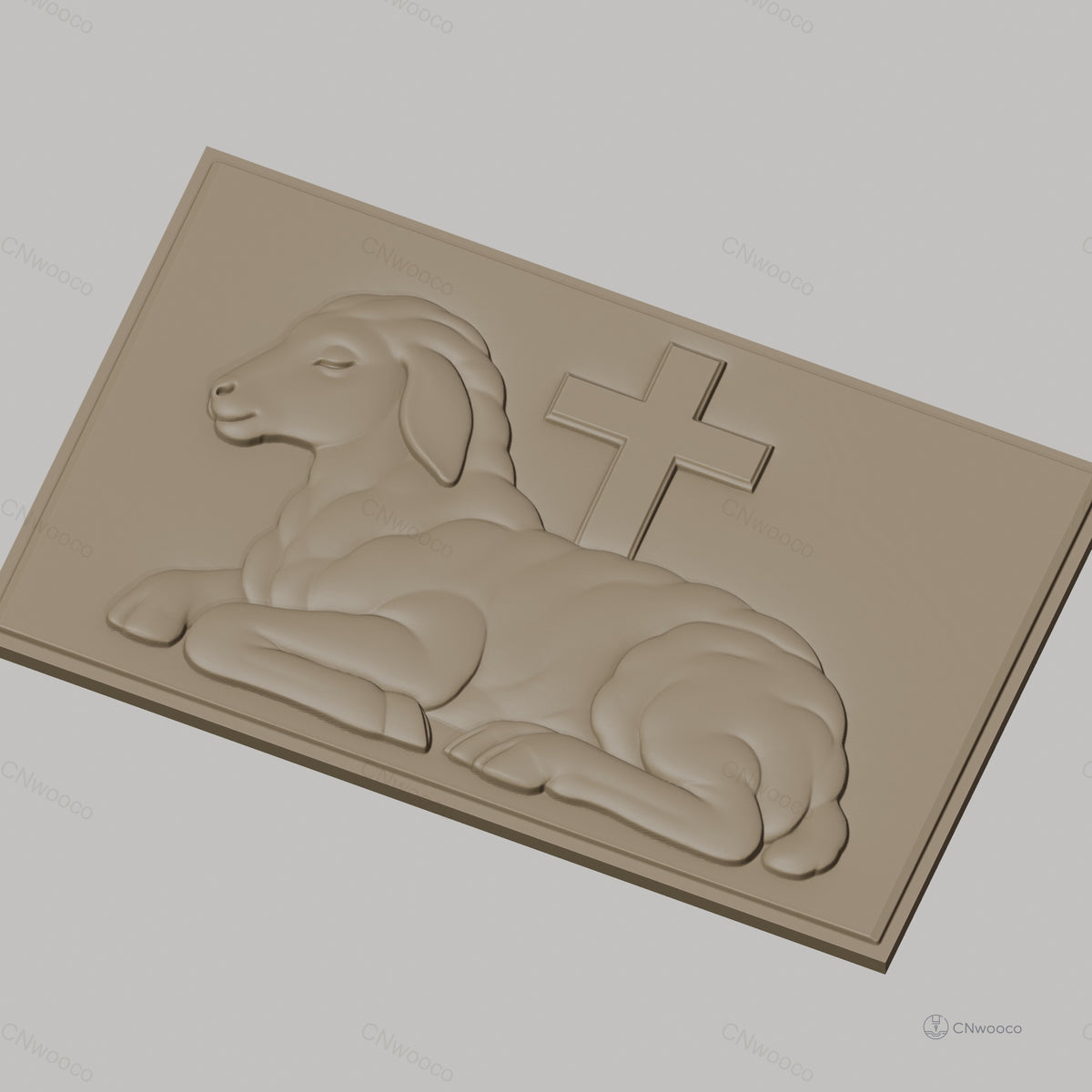 Fichier CNC & impression 3D agneau allongé avec croix, symbole religieux, haute qualité relief STL