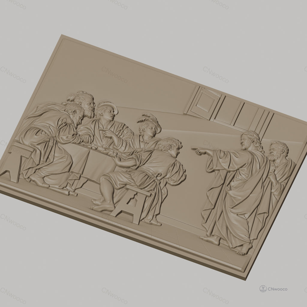 Fichier CNC & impression 3D scène biblique Jésus et apôtres à la table, haute qualité relief STL