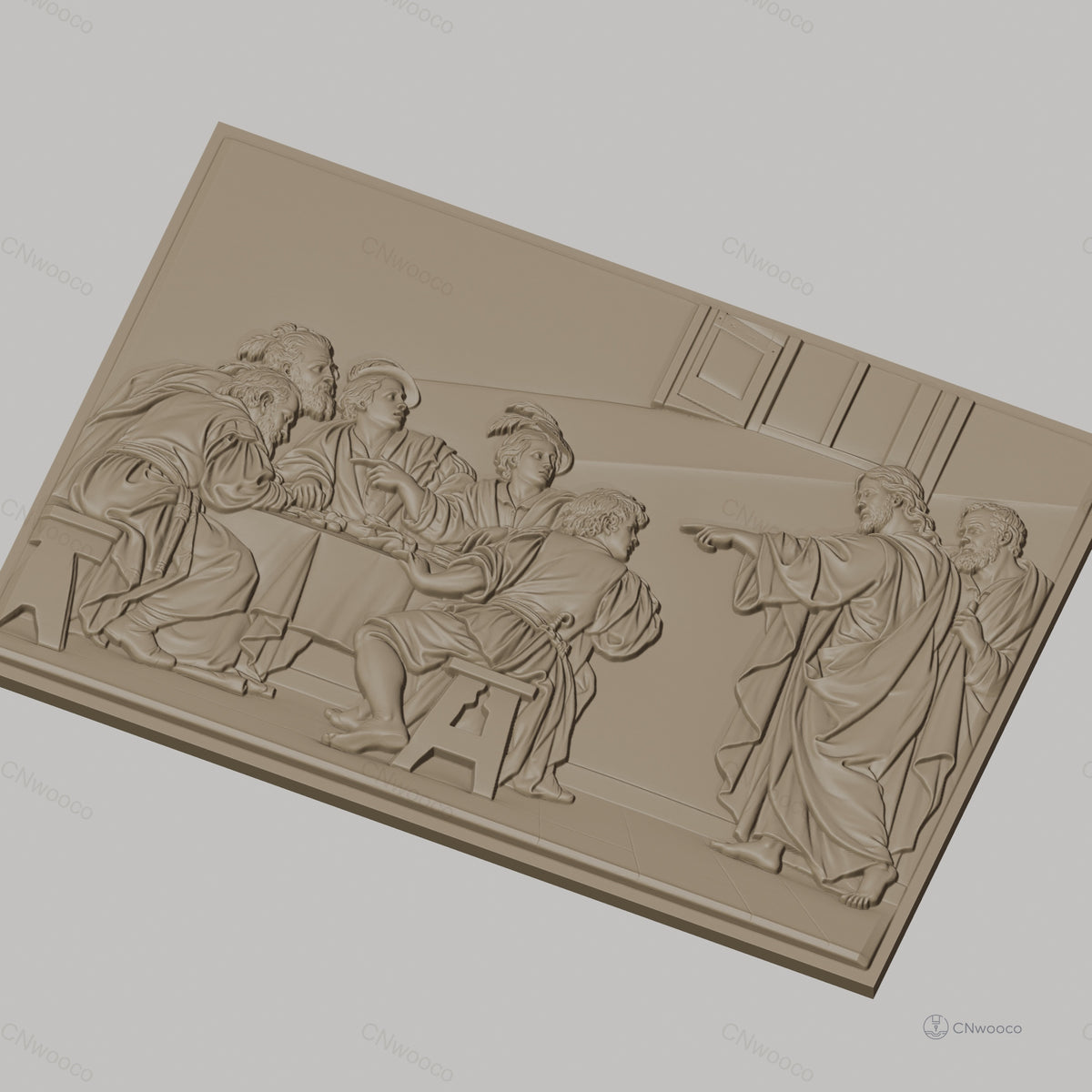 Fichier CNC & impression 3D scène biblique Jésus et apôtres à la table, haute qualité relief STL