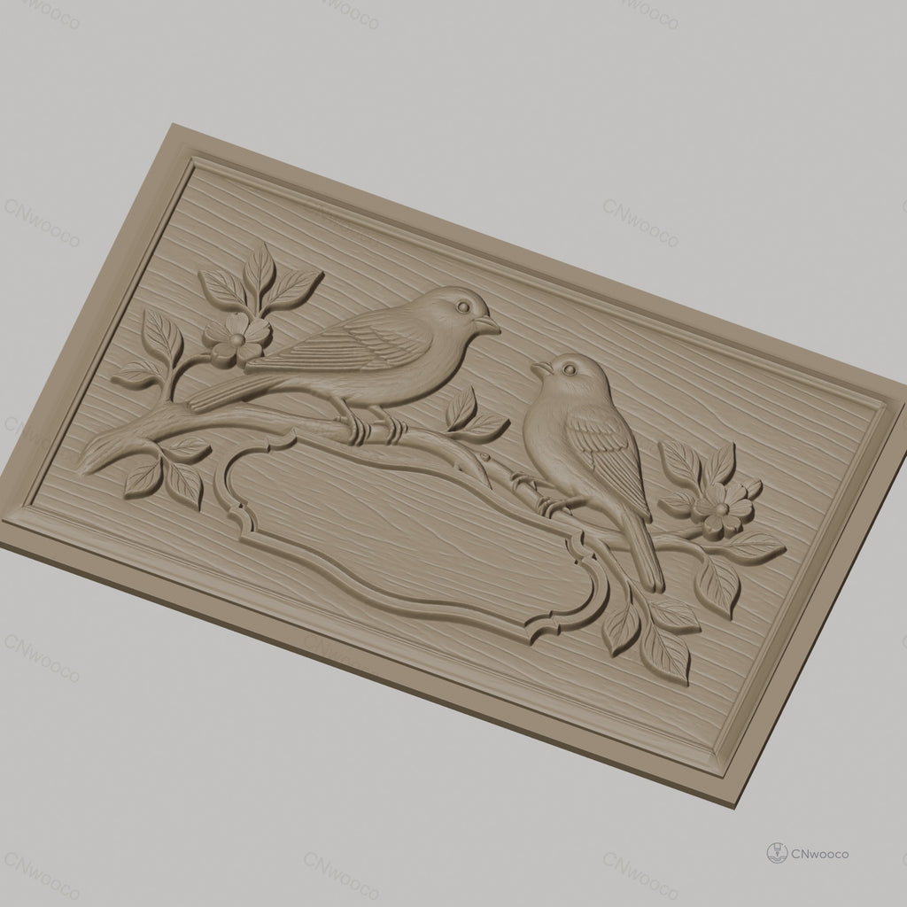 Fichier CNC & impression 3D oiseaux sur branche avec fleurs, haute qualité relief STL