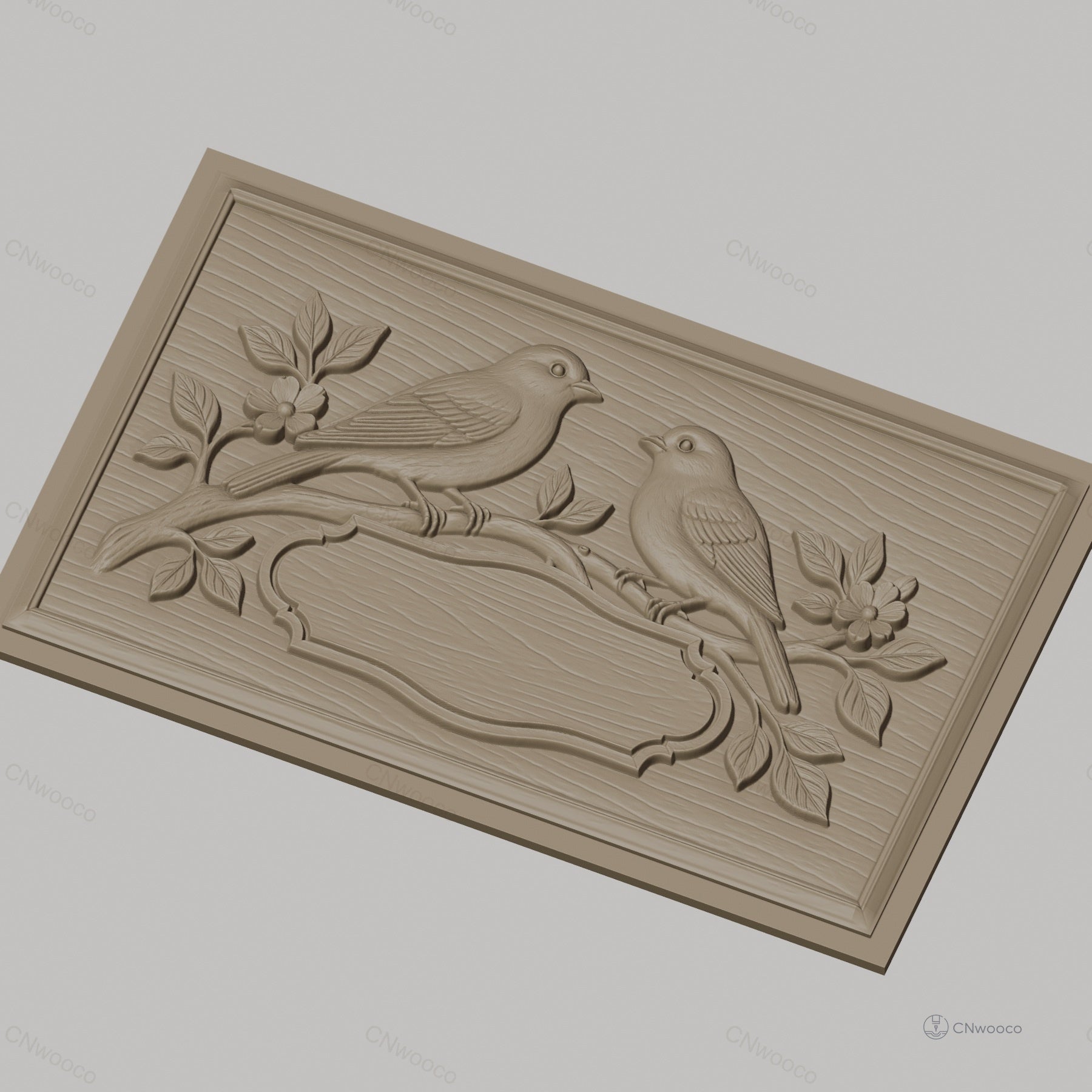 Fichier CNC & impression 3D oiseaux sur branche avec fleurs, haute qualité relief STL