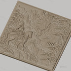 Fichier CNC & impression 3D samouraï à cheval et esprit de la nature, montagnes et cascades relief, haute qualité relief STL