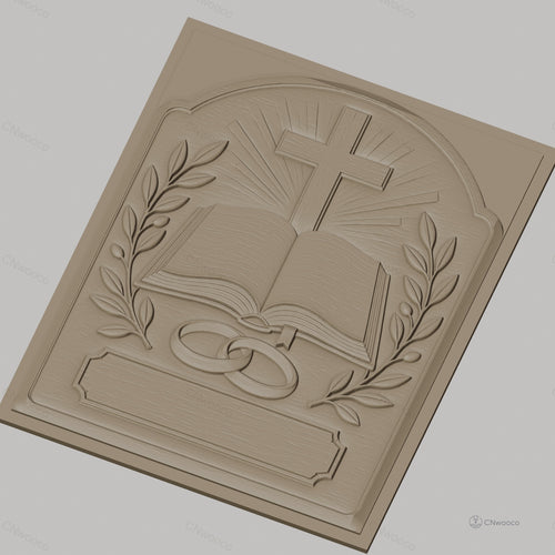 Fichier CNC & impression 3D thème mariage religieux, croix, livre ouvert, alliances, feuilles, haute qualité relief STL