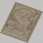 Fichier CNC & impression 3D nature sauvage, rivière, canoë, aigle et montagne, haute qualité relief STL