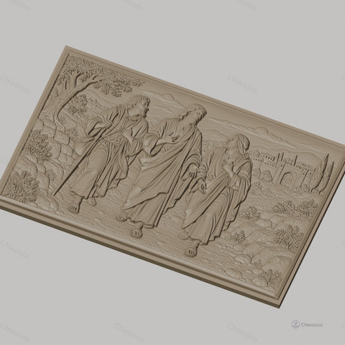 Fichier CNC & impression 3D scène biblique Jésus et disciples, paysage ancien relief, haute qualité relief STL