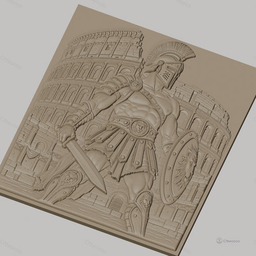 Fichier CNC & impression 3D Gladiateur romain, Colisée antique, épée, bouclier, haute qualité relief STL