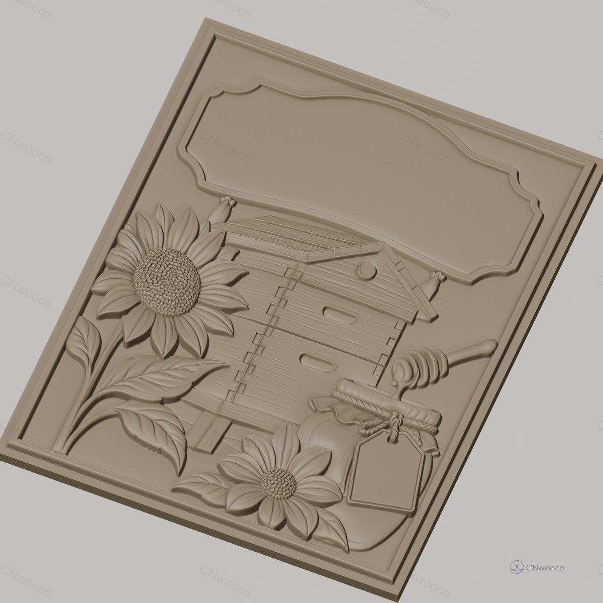 Fichier CNC & impression 3D ruche, tournesols et pot de miel, haute qualité relief STL