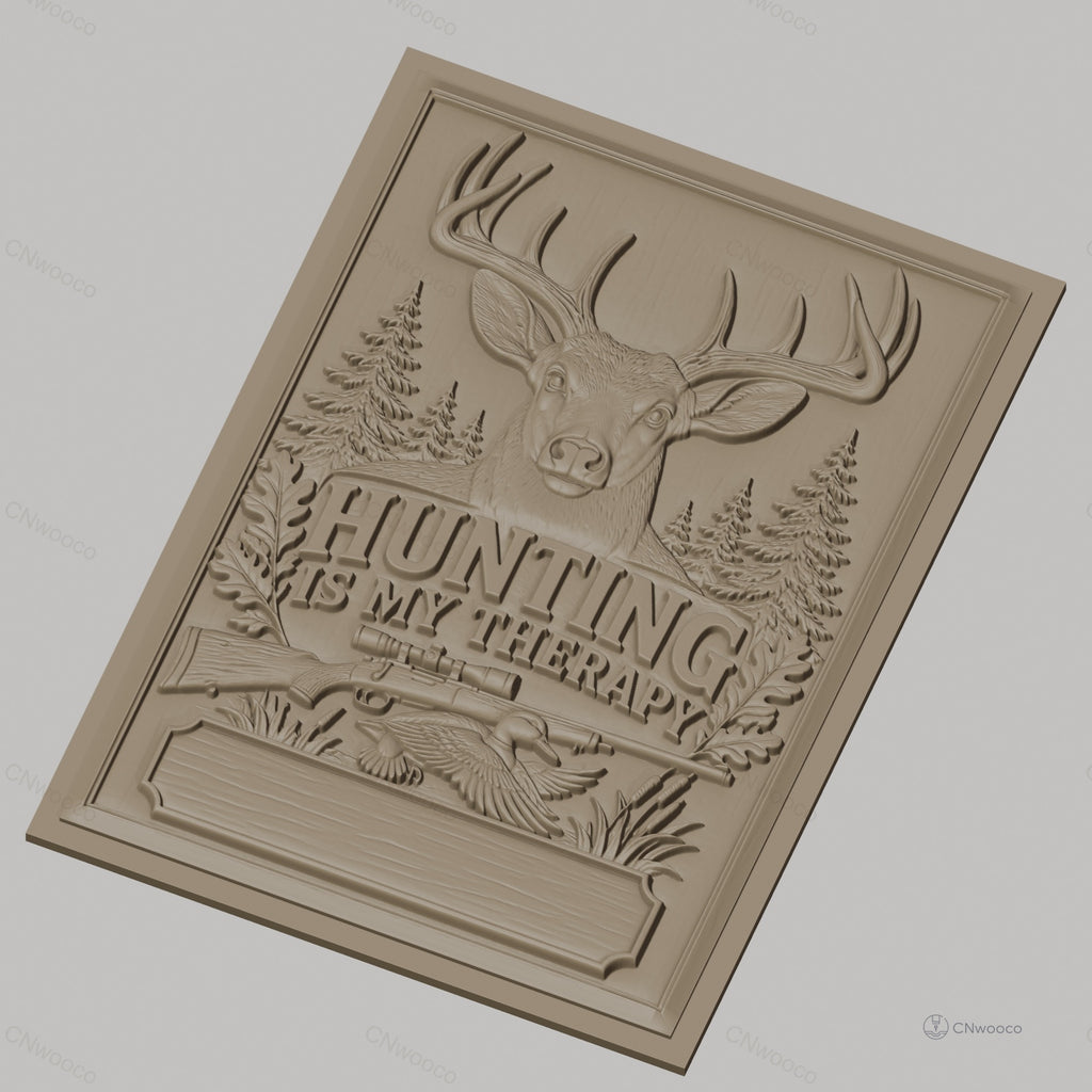 Fichier CNC & impression 3D chasse, cerf, fusil, canard, forêt, texte Hunting is my therapy, haute qualité relief STL