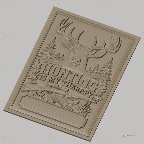Fichier CNC & impression 3D chasse, cerf, fusil, canard, forêt, texte Hunting is my therapy, haute qualité relief STL
