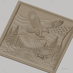 Fichier CNC & impression 3D nature américaine, aigle américain, drapeau USA, paysage montagne, chalet, haute qualité relief STL